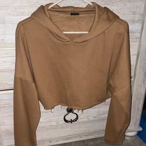 Casual Tan Cropped Hoodie